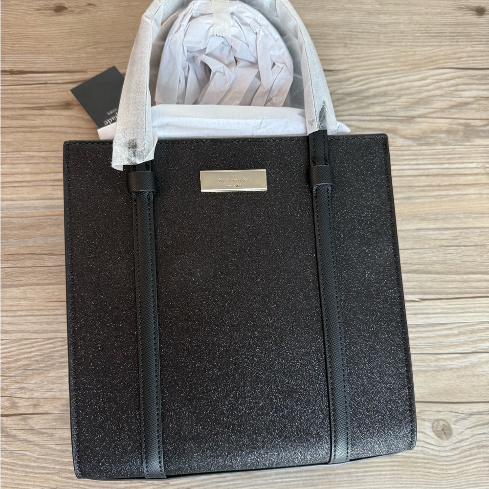 Kate Spade Kenzie Small Tote Bag KK032 Black Glitter Purse Mini Tote NWT $329!